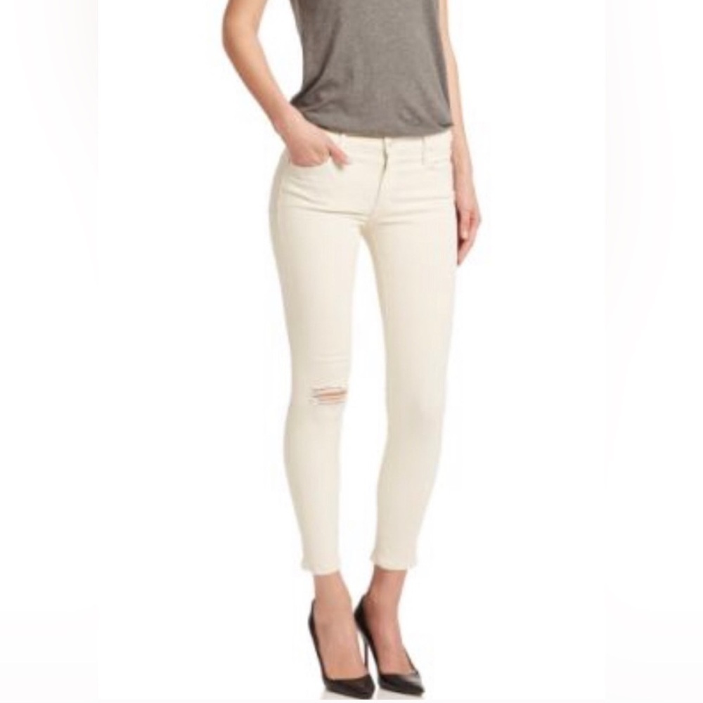Mother Denim White Distressed Skinny Jeans